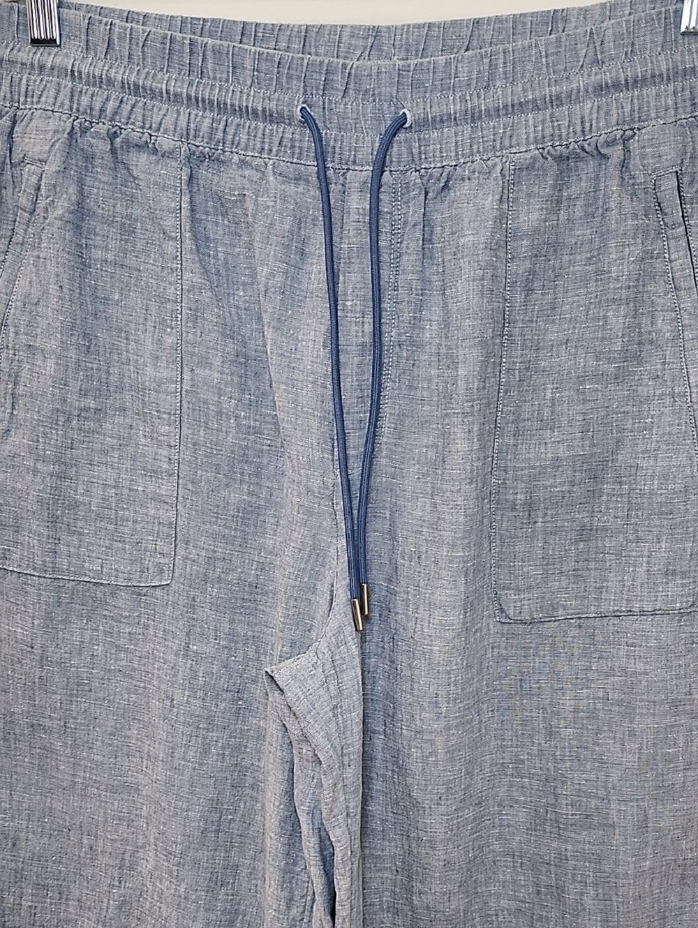 ATHLETA 100% LINEN Chambray Blue RETREAT Slit WIDE LEG Pants Sz 14 - Picture 10 of 16